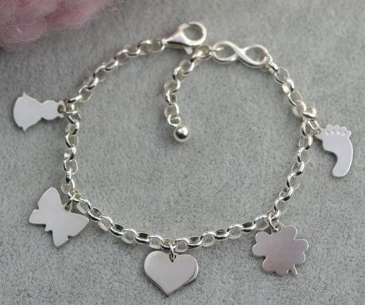 BR982M BRANSOLETKA z GRAWERUNKIEM solidna pięć zawieszek infinity