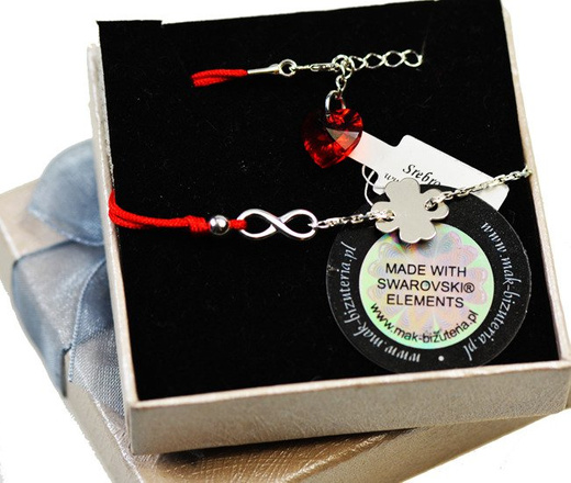 BR900 BRANSOLETKA Z GRAWEREM sznurek infinity Swarovski Elements koniczynka