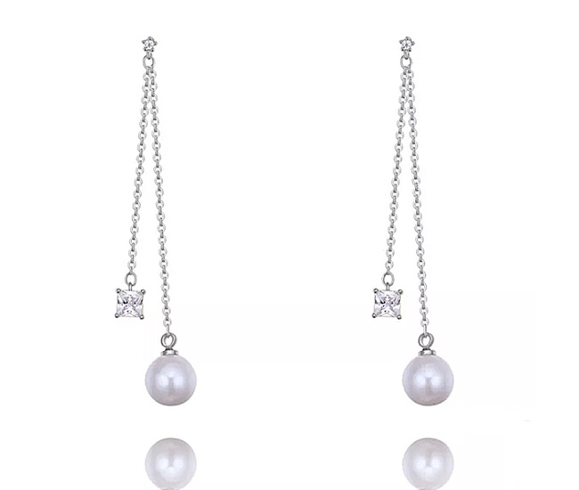 KOL 599/1080 kolczyki srebrne wysadzane cyrkonia łezka z perłą