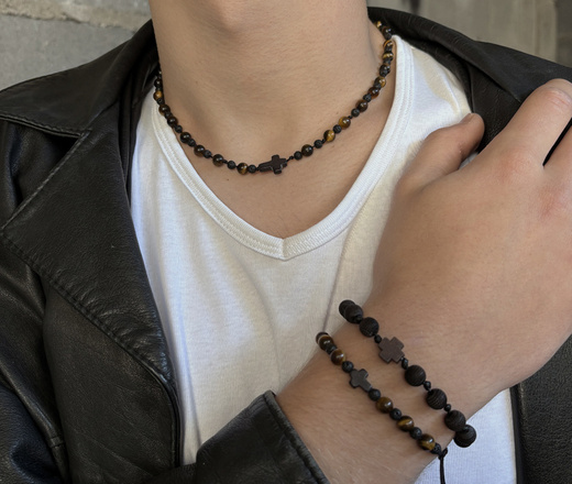 1722/4 bransoletka różaniec męska hebanowe koraliki