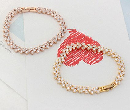 Br599/823 BRANSOLETKA ślubna różowe złoto z cyrkoniami