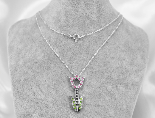 1608 naszyjnik srebrny 925 tulipan wysadzany cyrkoniami kwiat