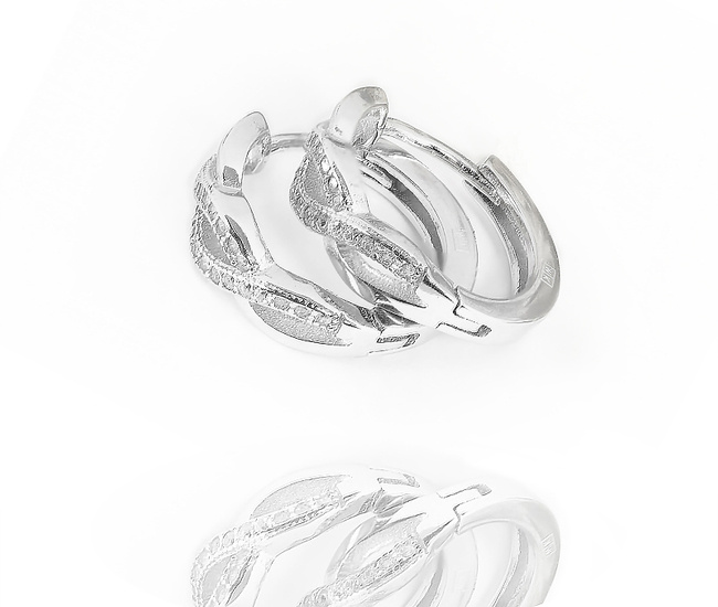 114/29 kolczyki kółka rodowane srebro p925 z cyrkoniami