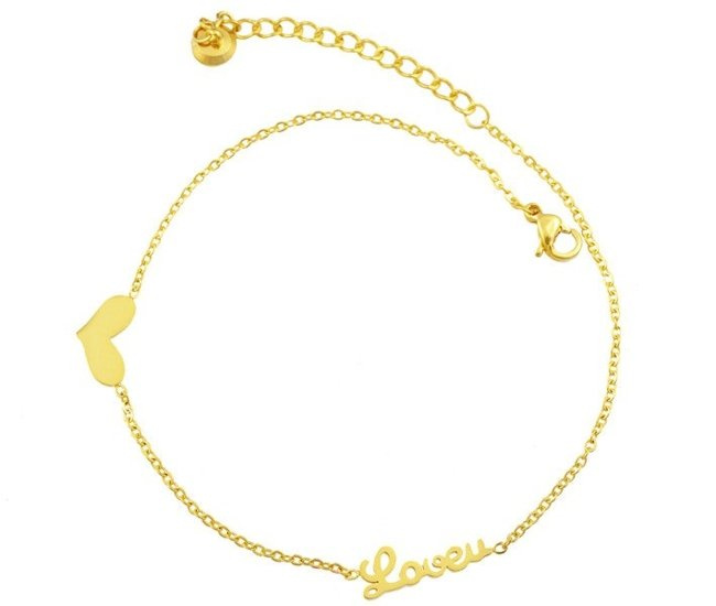 1083 BRANSOLETKA na stopę, żółte złoto serduszko love