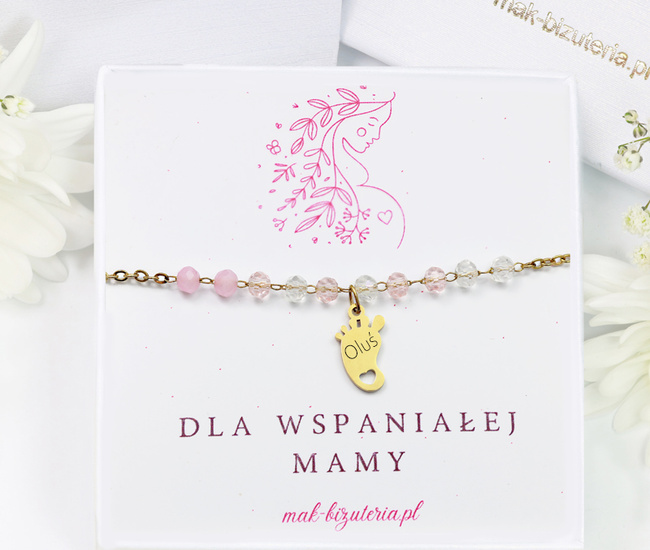 1732/7 bransoletka złocona z grawerem różowa dla mamy