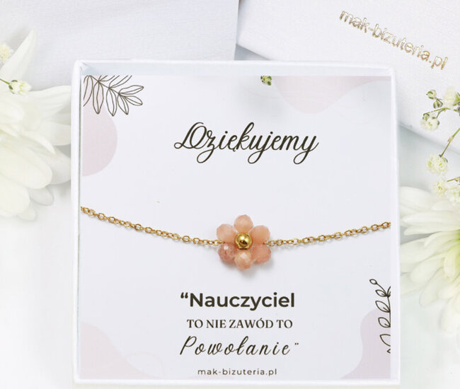 1715/12 bransoletka kwiatuszek z kamieni naturalnych dla nauczyciela zestaw