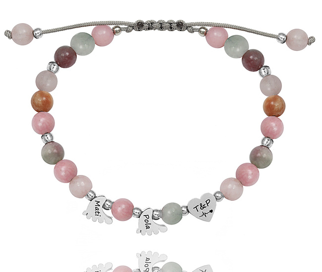 1601 bransoletka z sercem i  stopkami grawerowanym kamienie naturalne