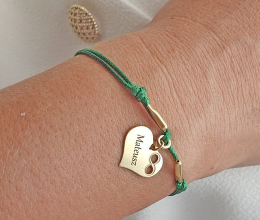 1191 bransoletka srebrna 925 pozłacana złota na sznureczku serce nieskończoność