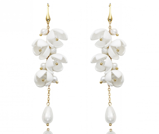 ręcznie robione kolczyki z kwiatami, kryształami i perłami 1816/5