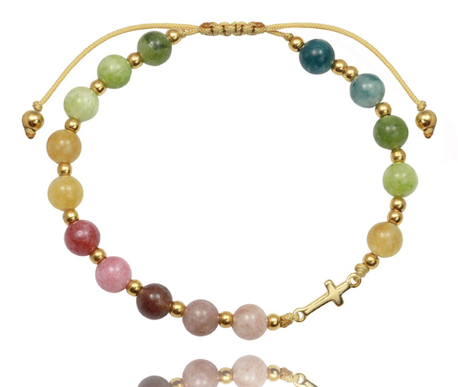 1737/10 bransoletka różaniec złota, kolorowe kamienie naturalne