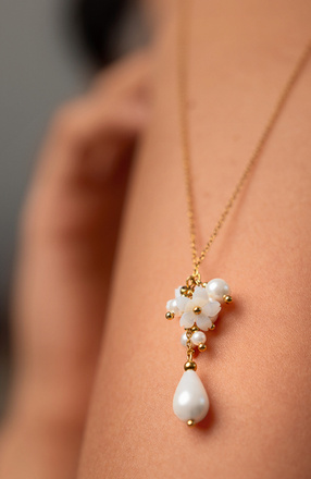 1663 komplet ślubny pozłacany z kwiatuszkami i perłami