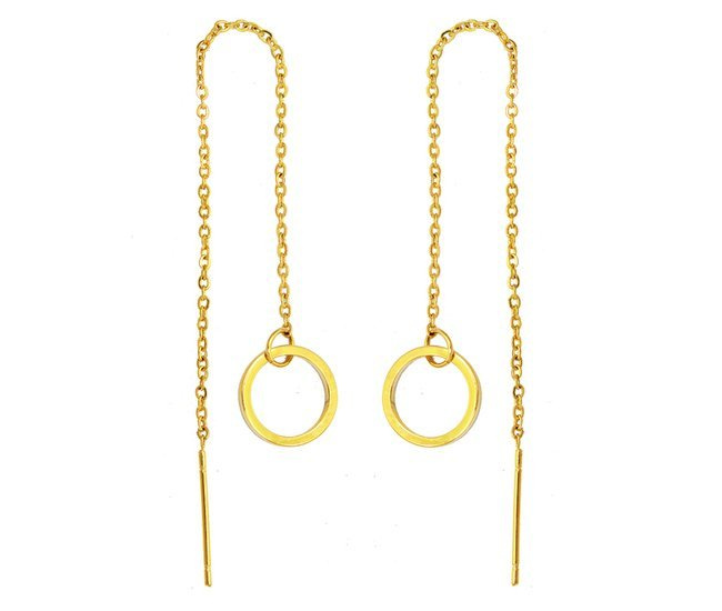 1270 kolczyki przeciągane długie z kółeczkiem stal szlachetna złote