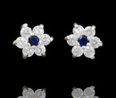 480/106  kolczyki srebrne kwiatki z granatową cyrkonia 