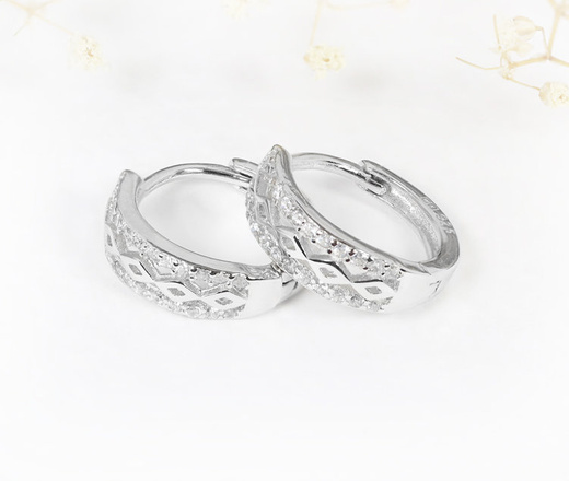 114/25 kolczyki kółka rodowane srebro p925 z cyrkoniami