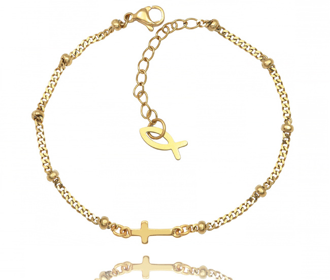 1623 bransoletka różaniec stal szlachetna złocona