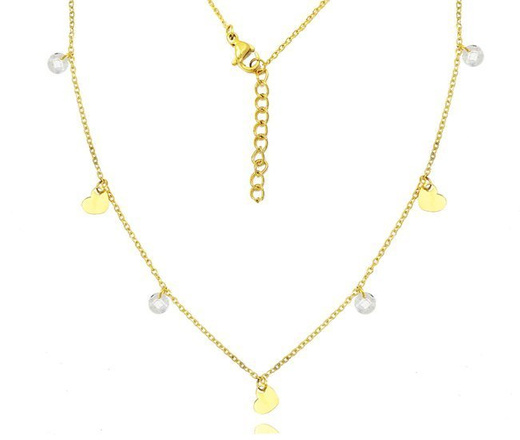 1251/2 naszyjnik złoty stalowy serca cyrkonie