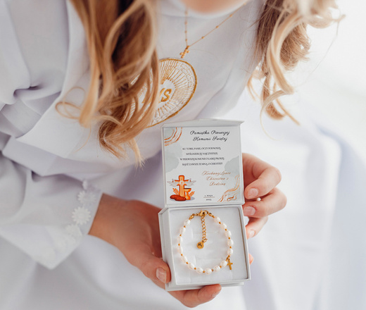 pozłacana bransoletka różaniec 1755 dziewczęca, perełki naturalne