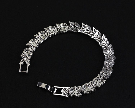 Br599/824 srebrna bransoletka ślubna, szeroka cyrkonie markizy