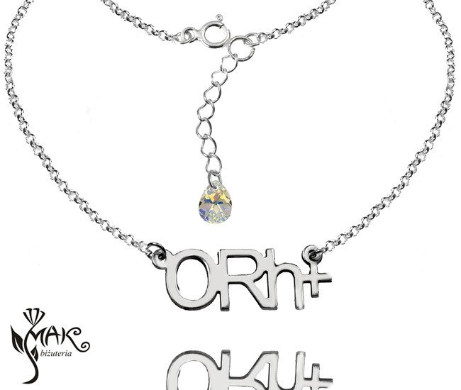 BR896 NASZYJNIK Grupa krwi lub imię 100% SREBRO 925