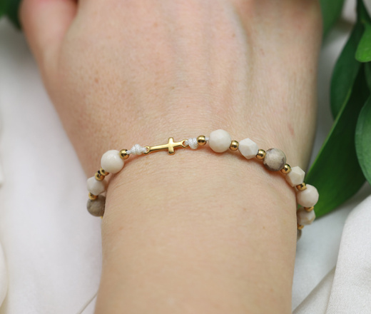 1737/12 bransoletka różaniec złota kremowa