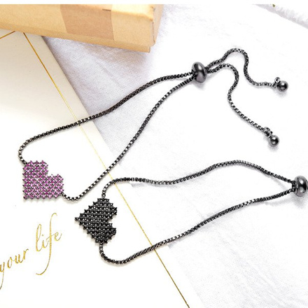 BR599/890 czarny rod CYRKONIE BRANSOLETKA serce piksele