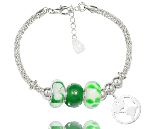 1305 bransoletka grawerowana globus beads srebrna zielony