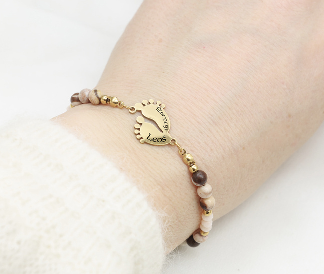 Bransoletka grawerowana pozłacane stopki z kamieniami naturalnymi 1876/1