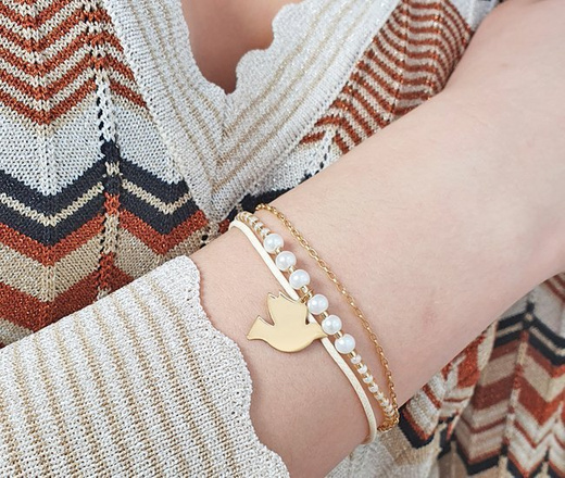 1261 bransoletka grawerowana gołąbek ptaszek serce srebro 925 pozłacane