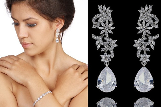 Kol 655/19 KOLCZYKI ślubne, cyrkonie długie