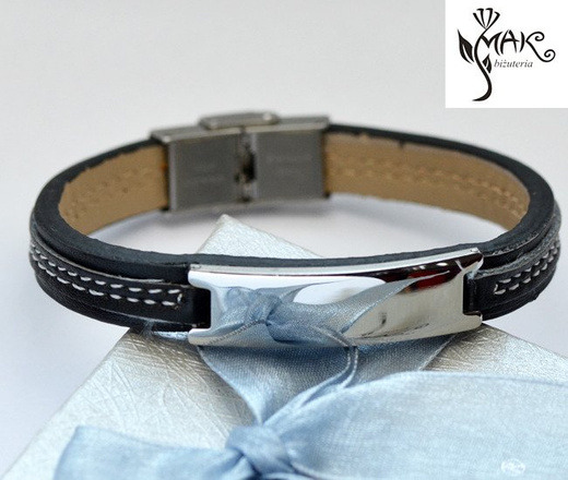 BR736 BRANSOLETKA Z GRAWEREM męska skóra czarna