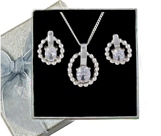 480/251 komplet srebrny z błyszczącymi cyrkoniami