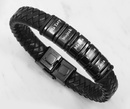 Bransoletka męska z grawerem czarna skóra 1858/2 pięć przekładek