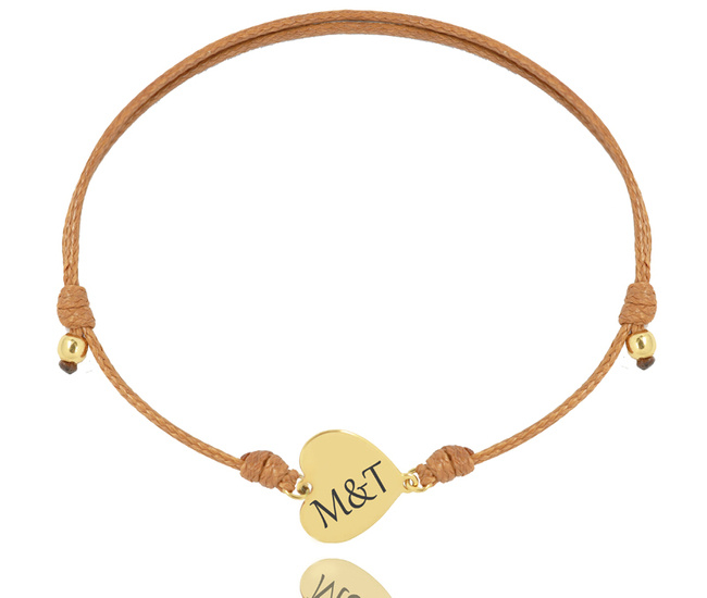 1433 bransoletka serce z grawerem srebrna 925 pozłacana na sznureczku