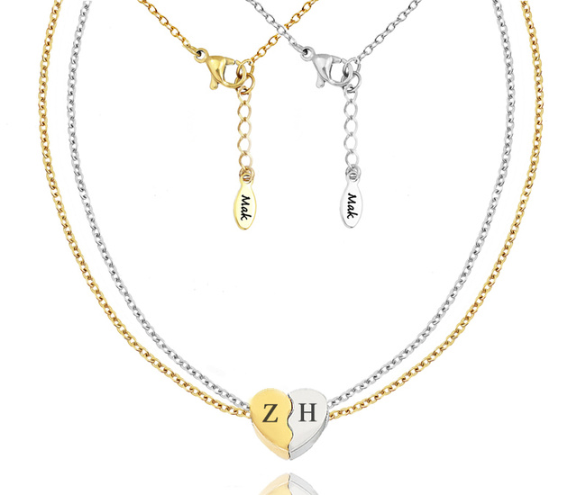 1752/2 naszyjniki dla pary połówki serca z grawerunkiem stalowe