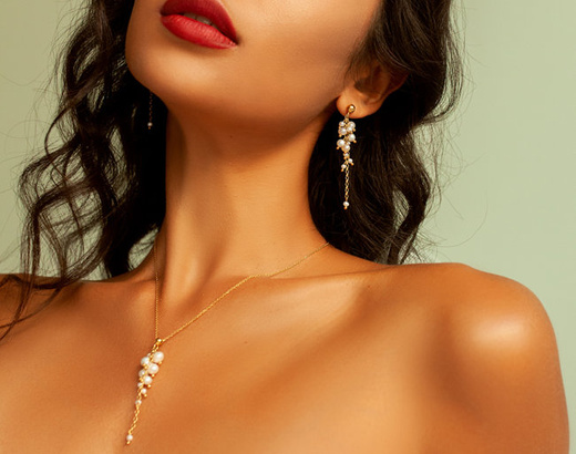 1394 komplet srebrny pozłacany z perełkami na ślub