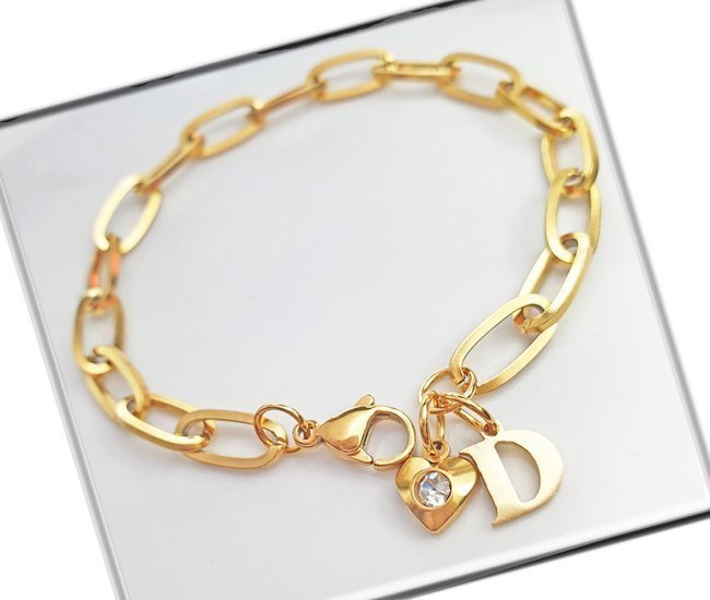 1232/5 bransoletka złota stal gruby łańcuszek dowolna literka, inicjał, alfabet