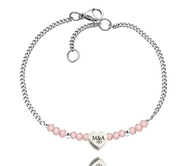 1202 BRANSOLETKA Z GRAWEREM serce  stal kryształki