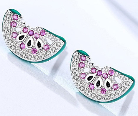 1064/37 Kolczyki srebrne 925 arbuzki cyrkonie