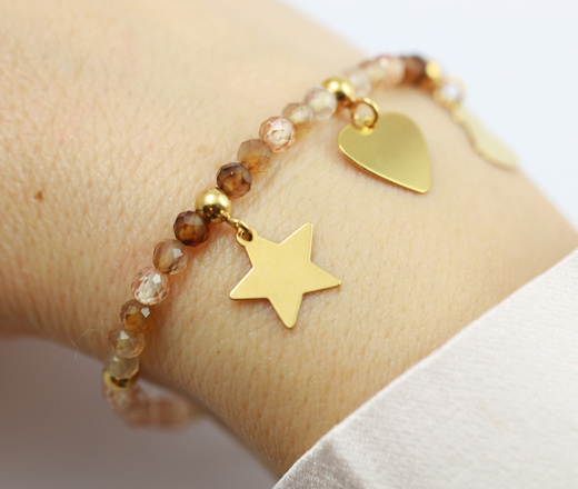 1734/5 beżowa bransoletka srebrna 925 z grawerem i kamieniami naturalnymi