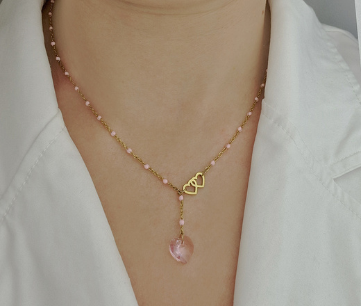 Naszyjnik połączone serca , Swarovski Elements pozłacana stal Zestaw 1899/4