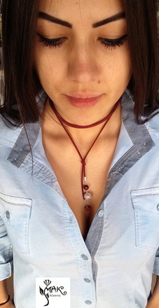 NK740 NASZYJNIK choker srebro 925 BORDO sznurek Swarovski Elements