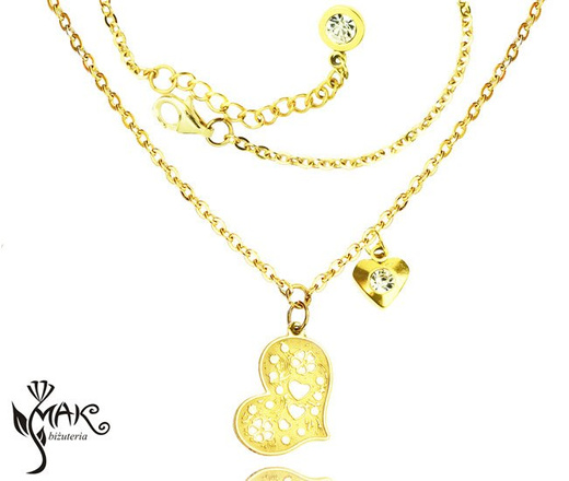 NK845 naszyjnik serduszko ażurowe złocone