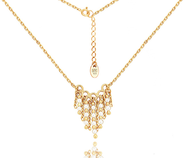 1497 naszyjnik srebrny pozłacany z perełkami na ślub