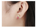 Kol 599/512 kolczyki żółte złoto, wysadzane cyrkoniami, kolczyki sowy fuksja