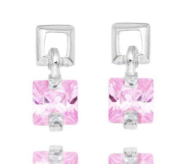 480/344  kolczyki srebrne 925 kwadraciki wiszące różowe