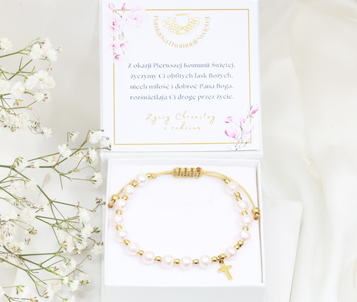 Bransoletka różaniec delikatny róż 1758/13, perły szklane