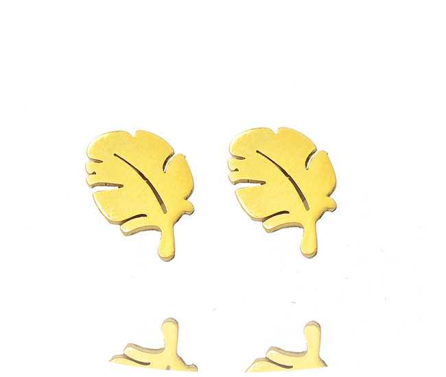 1232/26 kolczyki stalowe złote listki 9 mm