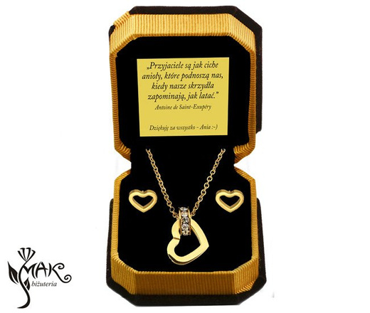 Kpl821/4 komplet serca złote stal szlachetna cyrkonia celebrytka