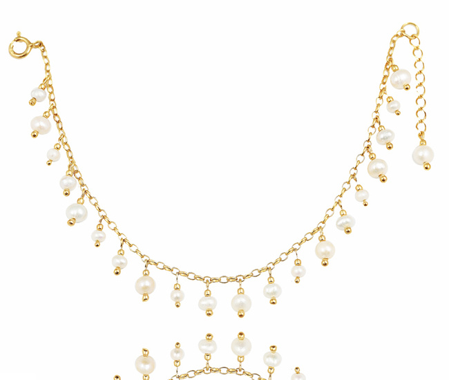 1394 bransoletka srebrna 925 pozłacana perełki