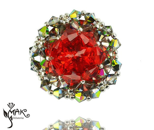 B784 BROSZKA srebro Swarovski Elemetns czerwona + grawer